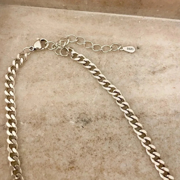 925 Sterling Silver Curb Chain Link Necklace Heart Necklace Heart Lock Chain - Picture 7 of 8